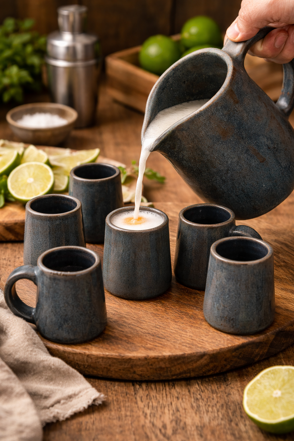 Set Jarrón + vasos cerámica gres